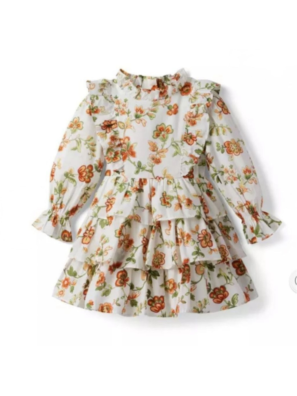 Baby Janie and Jack Casual Floral Tiered Ruffle Dress White Orange 9-12 Months